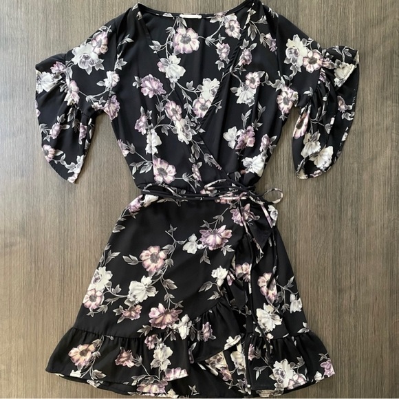 Floral Ruffle Mini Wrap Dress - Picture 1 of 9